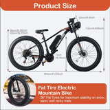 26" Fat Tyre Electric Bike for Adults, 36V 10.4Ah Battery, 250W Motor, 21-Speed E-Bike with LCD Display & Dual Disc Brakes
